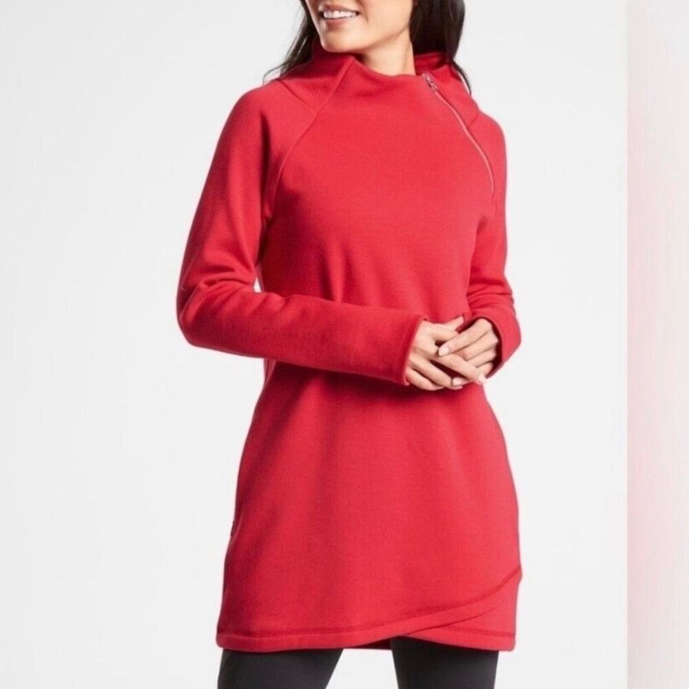 Athleta red turtleneck dress with zipper detail, size XS